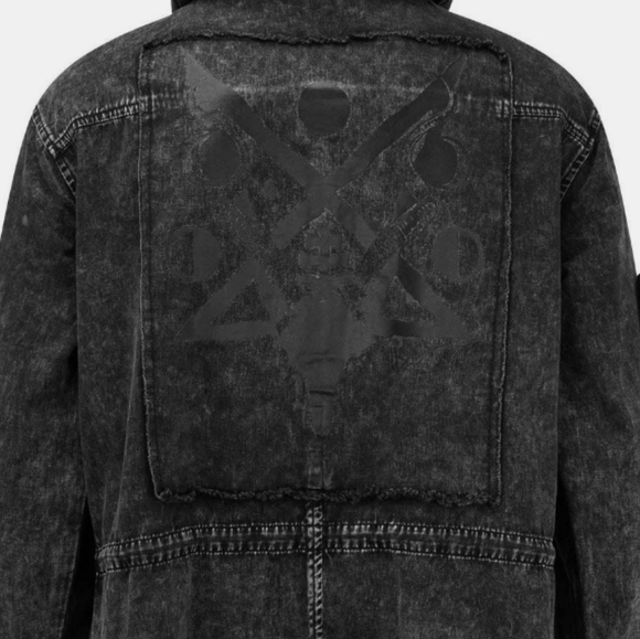 Nwt gothic Killstar duster GORGEOUS trench coat w hood! Acid washed unisex denim - Picture 4 of 16